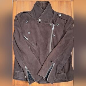 Rebecca Minkoff Goatskin Suede Jacket Chocolate Brown Biker Moto Crop Womens XS